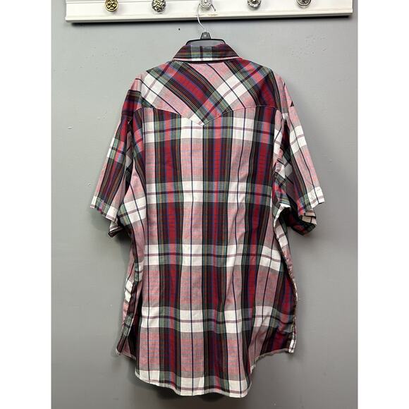 American Hero Shirt Mens Medium Red Plaid Western Pearl Snap Short Sleeve Cowboy - Picture 6 of 8